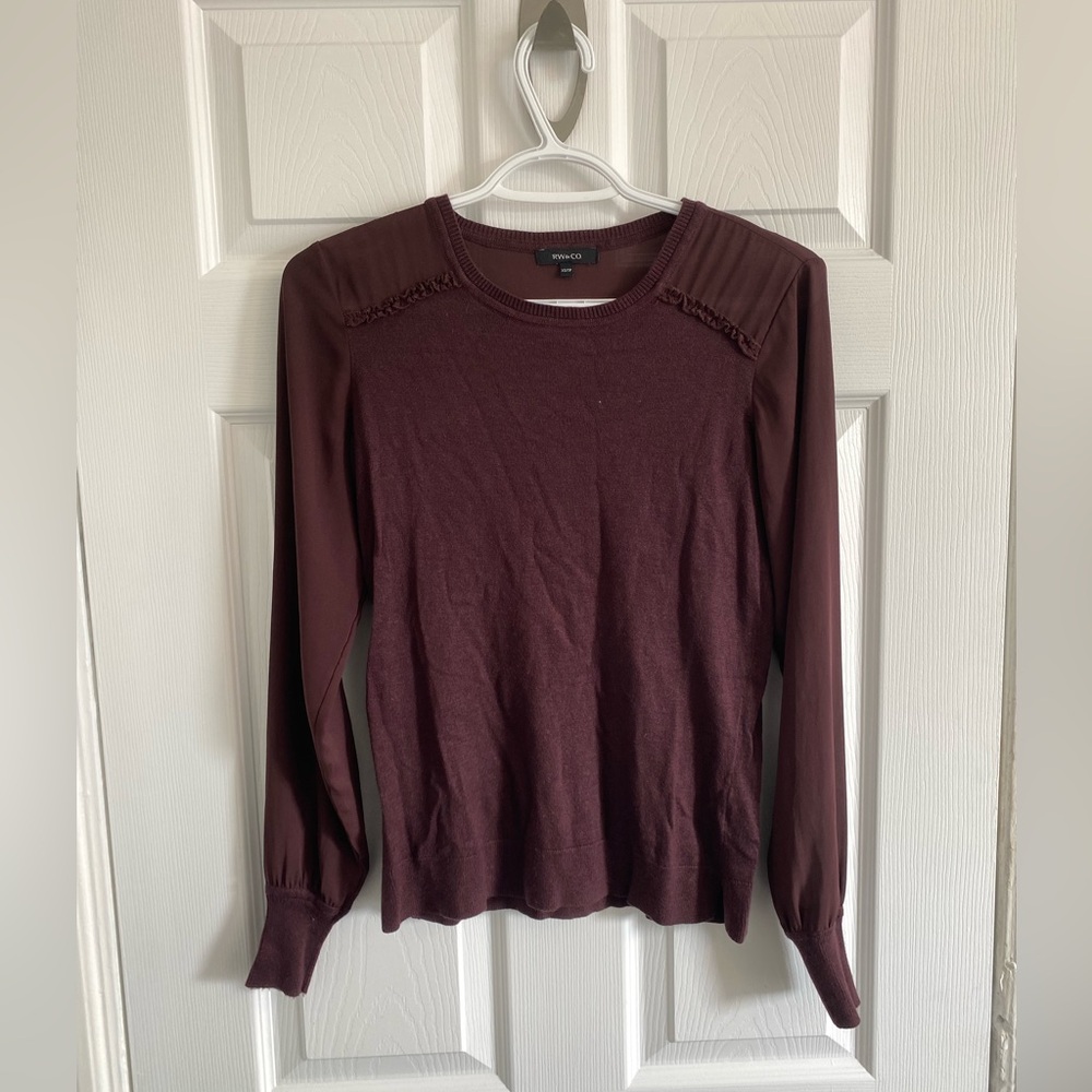 4 for 20❣️ RW&Co Maroon long sleet with ruffle and sheer details
